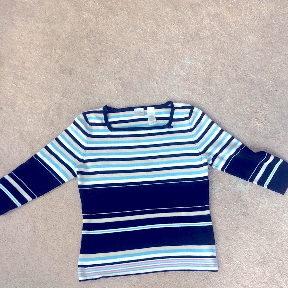 Blue Striped Quarter Sleeve Top